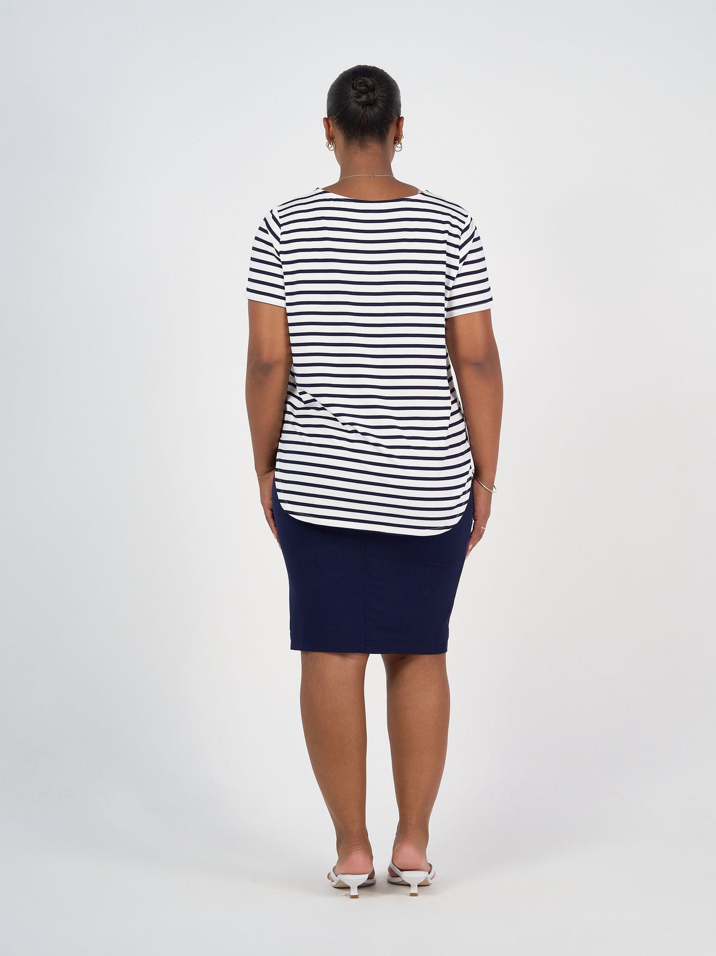 Janis Short Sleeve Bamboo T-Shirt - Navy & White Stripe