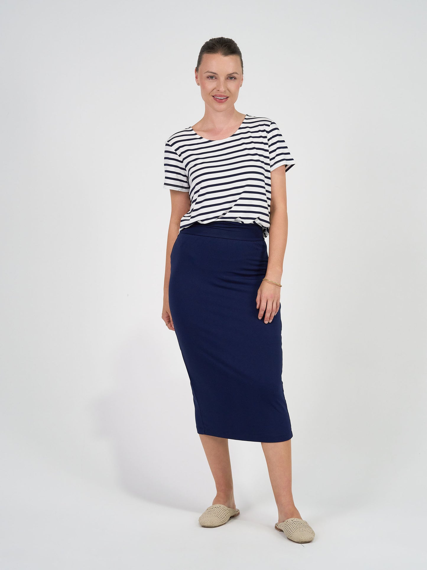 Janis Short Sleeve Bamboo T-Shirt - Navy & White Stripe