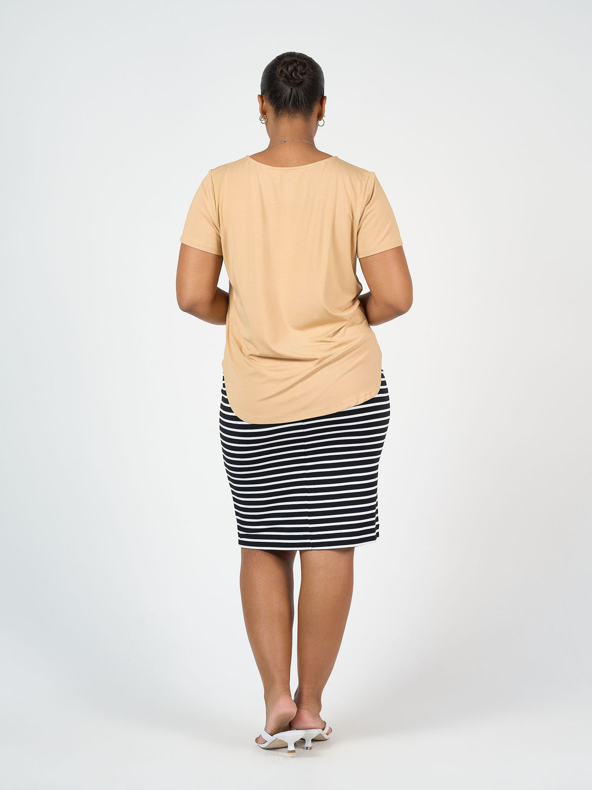 Lou Lou Australia Midi Bamboo Whitney Tube Skirt in Black & White Stripe with stretch waistband.