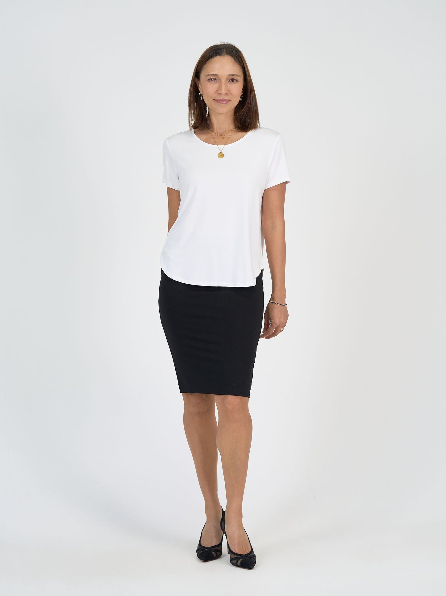 Lou Lou Australia White bamboo Tee and Black Tube Skirt