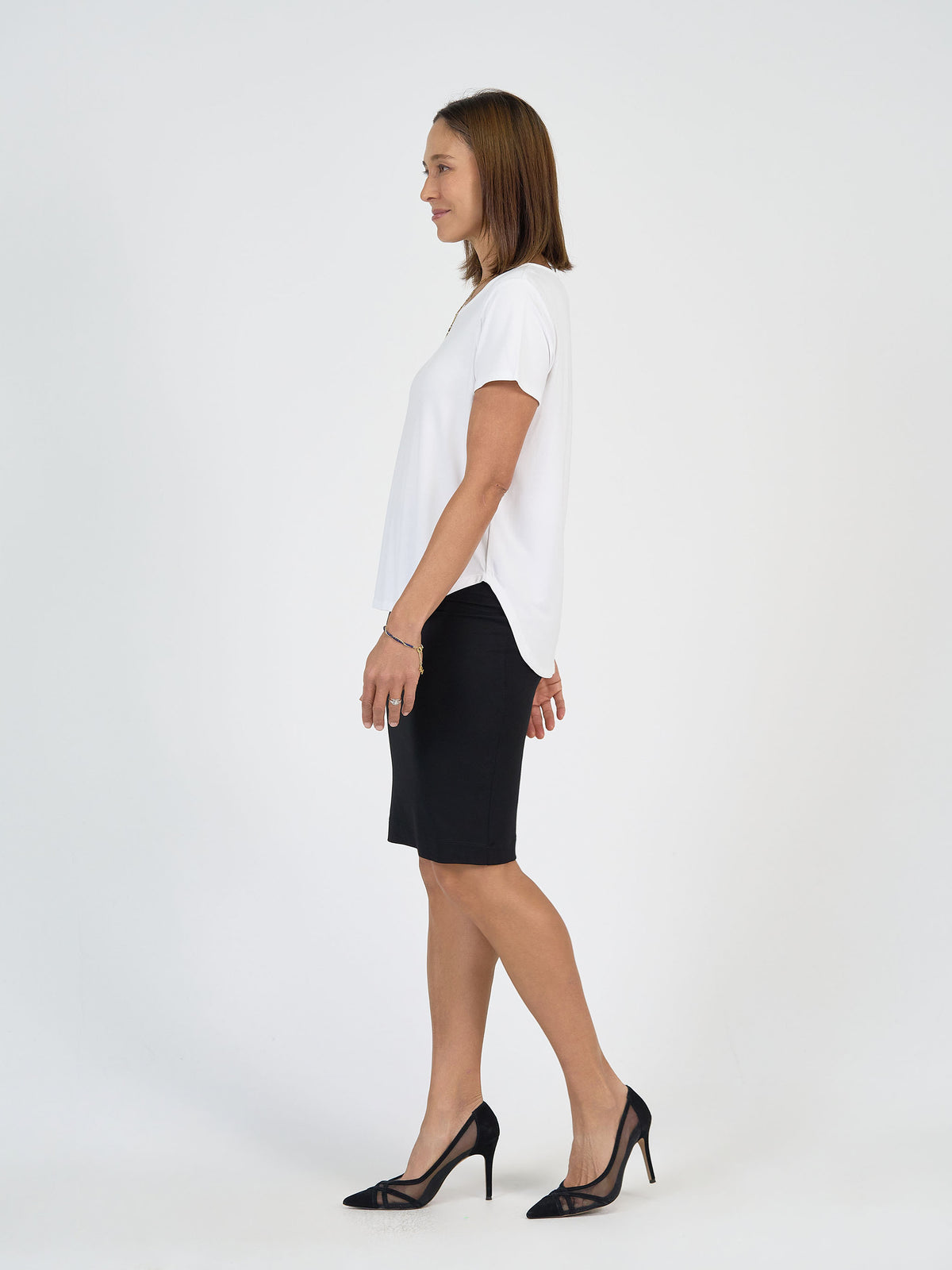 The Working Lunch Set by Lou Lou Australia: crisp white bamboo tee and sleek black midi tube skirt.