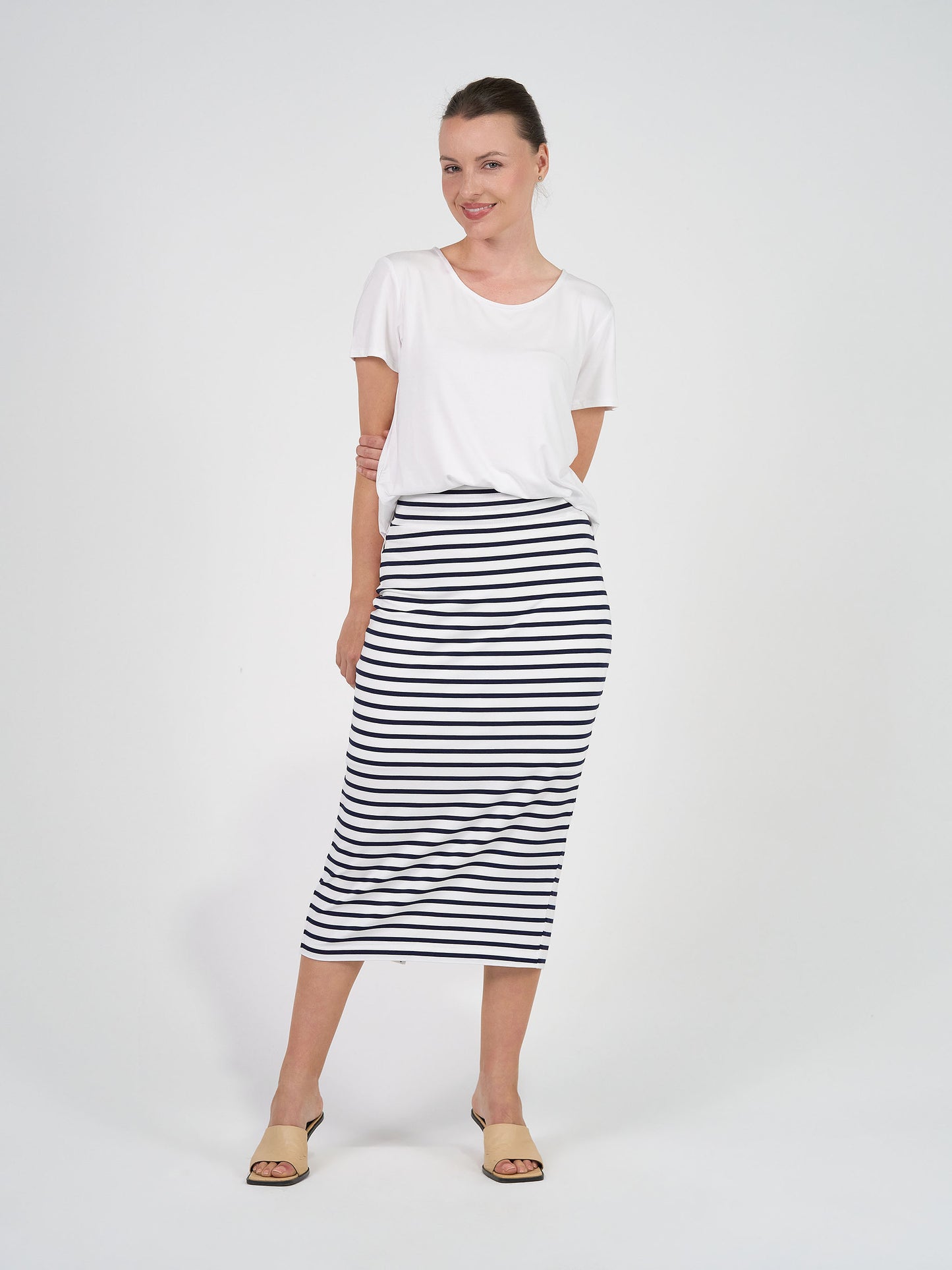 Maxi Whitney Bamboo Tube Skirt - Navy & White Stripe