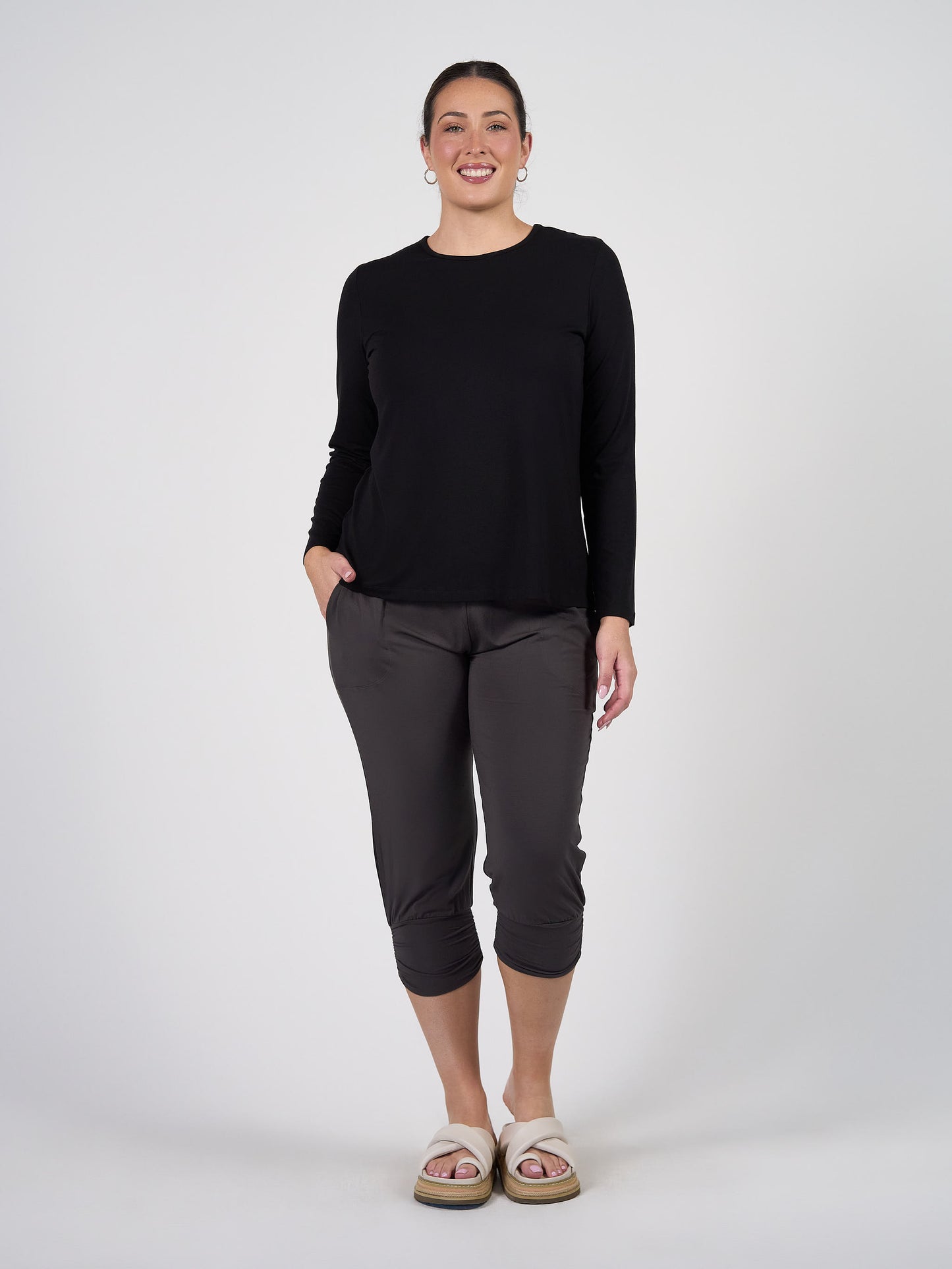 Jones Long Sleeve Fitted Bamboo Top - Black
