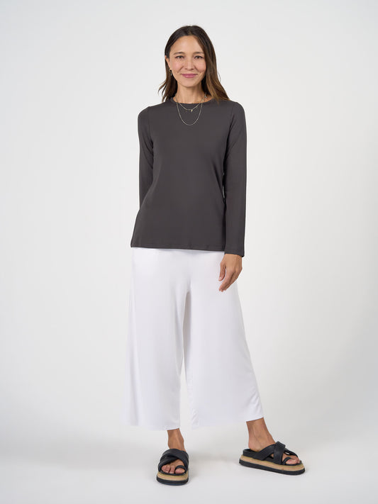 Jones Long Sleeve Fitted Bamboo Top - Steel