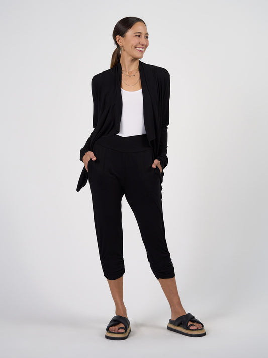 Lou Lou Australia's Perry Bamboo Cropped Pants in black.