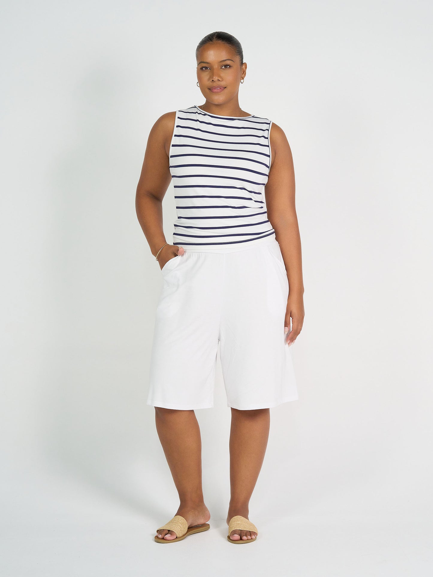 Kate Bamboo Tank - Blue & White Stripe