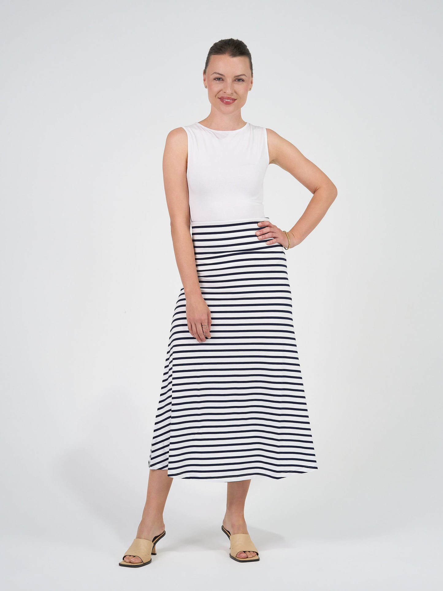 Jackson Bamboo Maxi Skirt - Navy & White Stripe