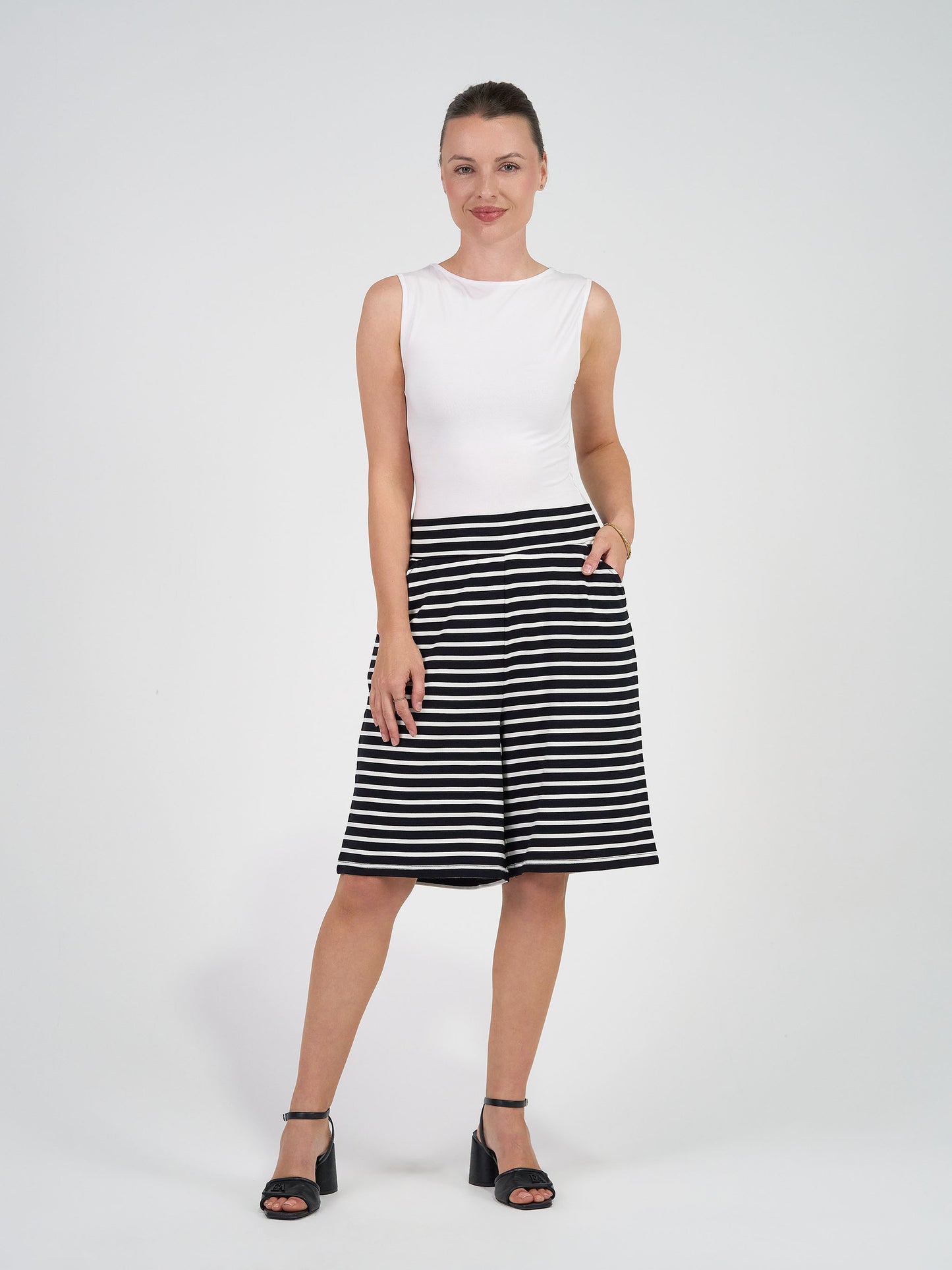 Simone Bamboo Shorts - Black & White Stripe