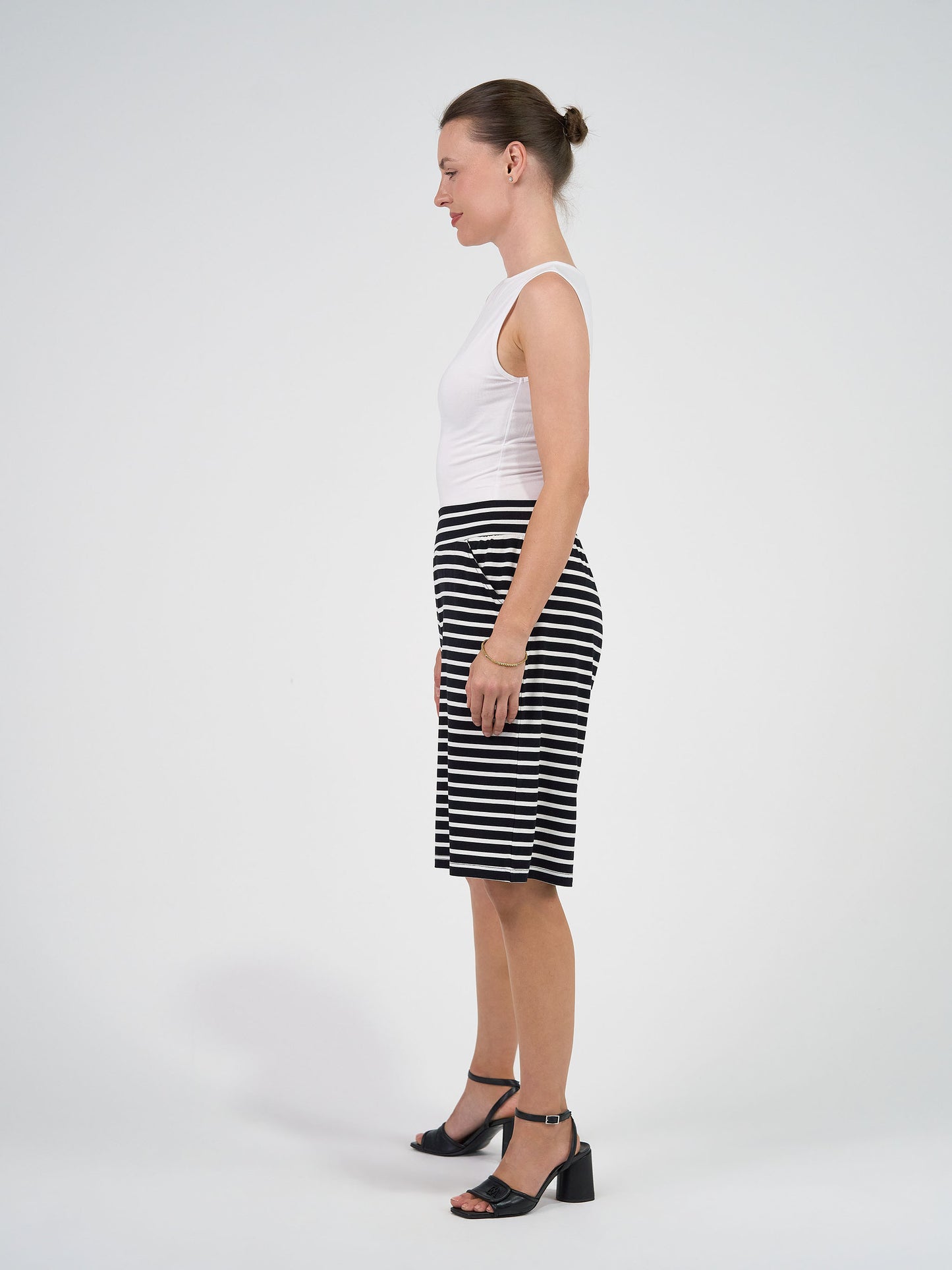 Simone Wide Leg Bamboo Shorts - Black & White Stripe