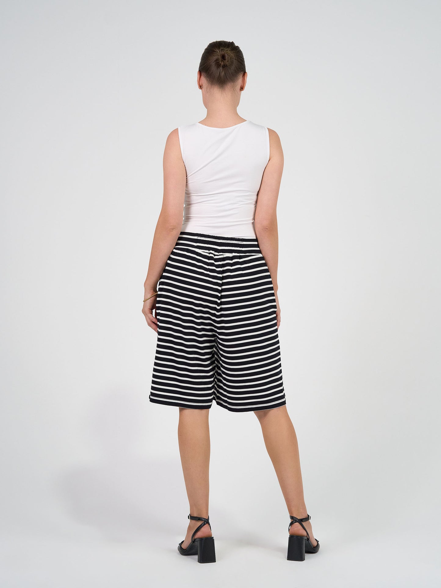 Simone Wide Leg Bamboo Shorts - Black & White Stripe