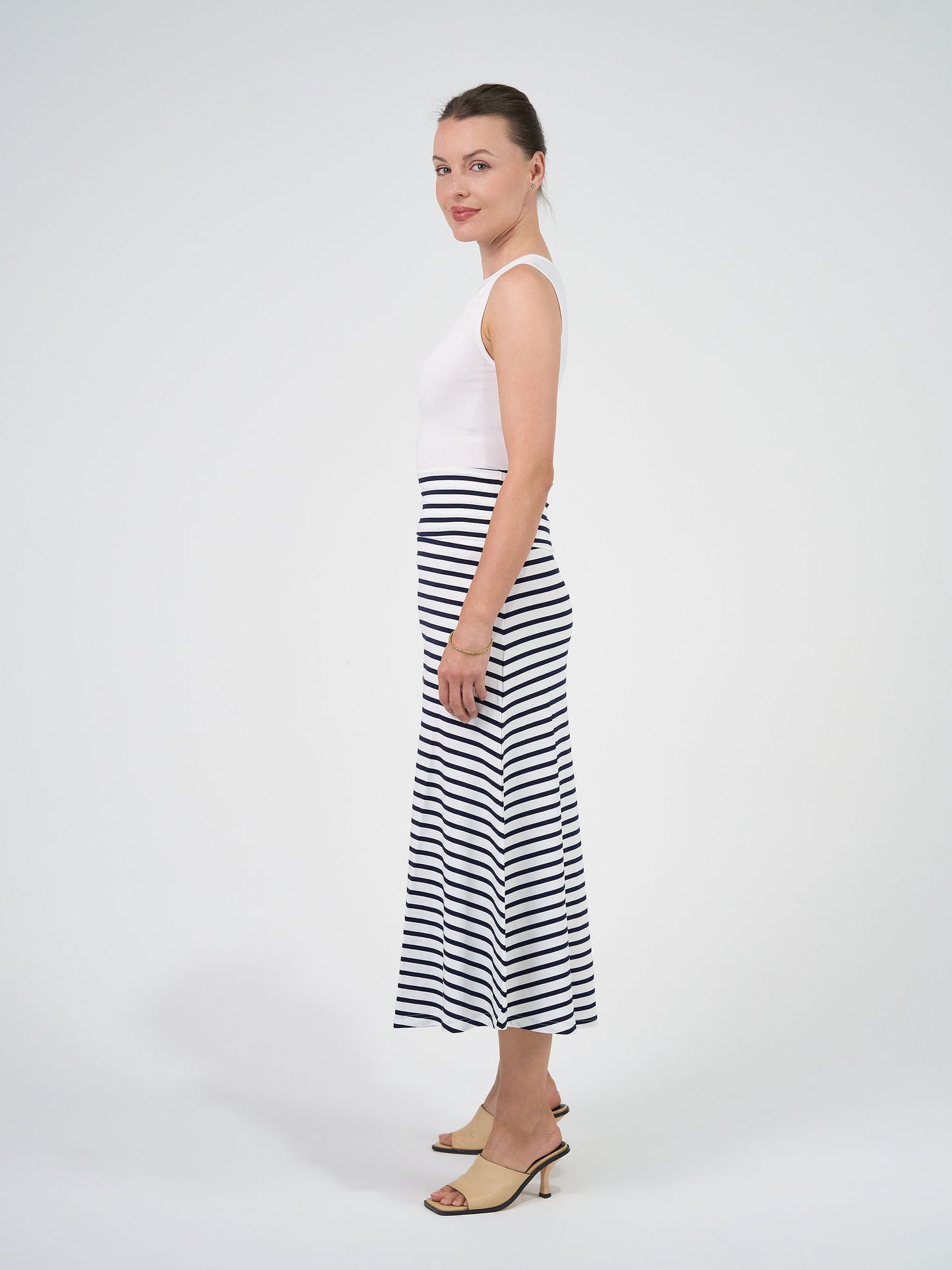 Jackson Bamboo Maxi Skirt - Navy & White Stripe
