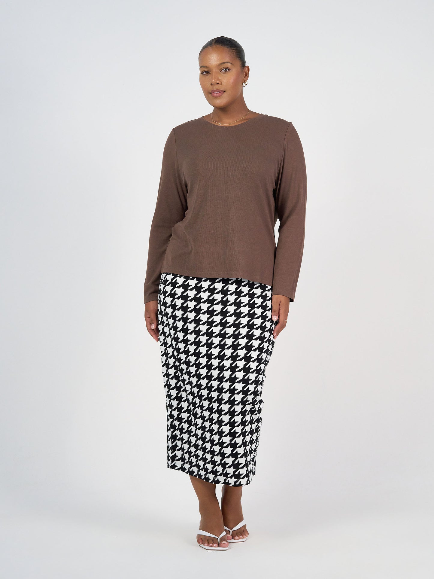 Kelly Ribbed Long Sleeve Bamboo Top - Chocolate