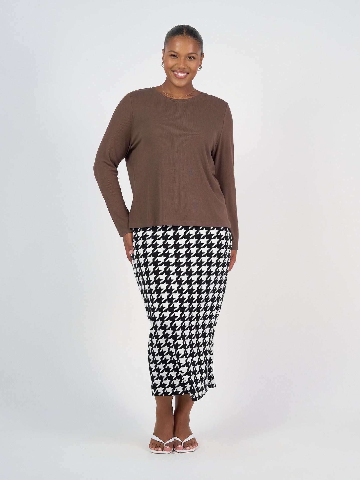 Kelly Ribbed Long Sleeve Bamboo Top - Chocolate