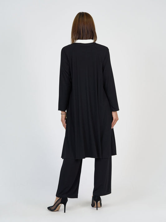 The Boardroom Set by Lou Lou Australia: black bamboo long tunic and wide leg dress pants.