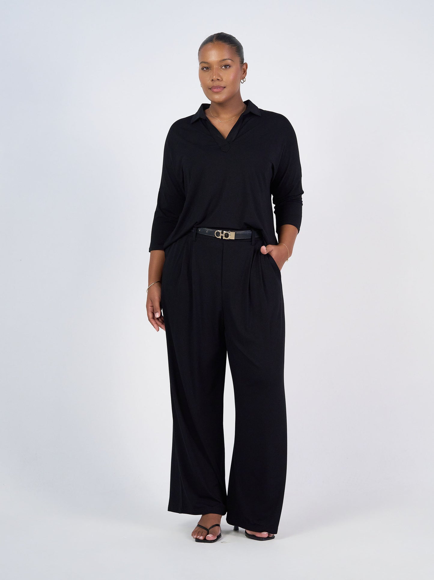 Khan Bamboo Collared Polo Top - Black