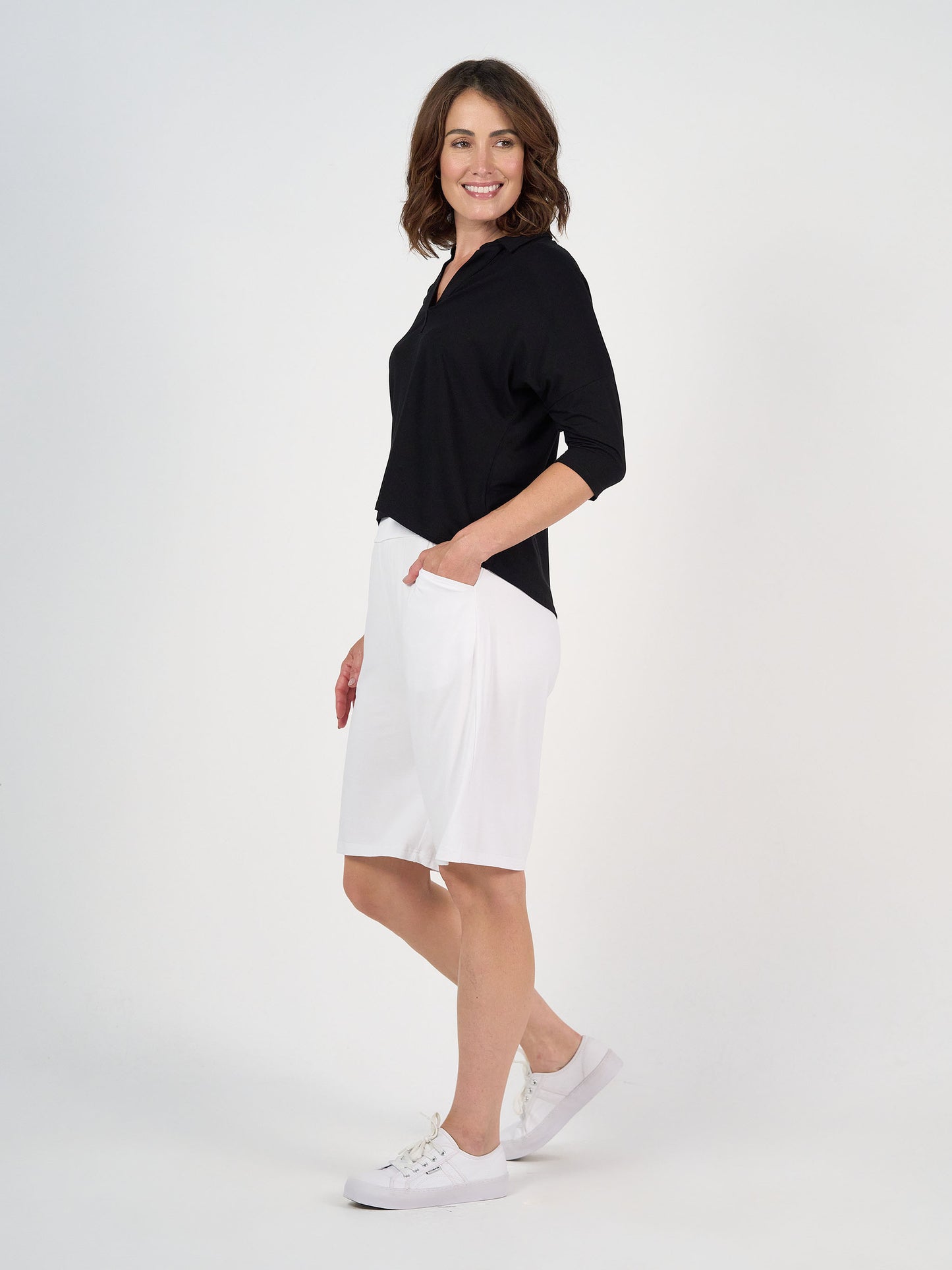 Khan Bamboo Collared Polo Top - Black