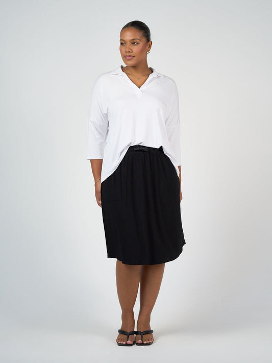 Khan Bamboo 3/4 Sleeve Collared Polo Top - White