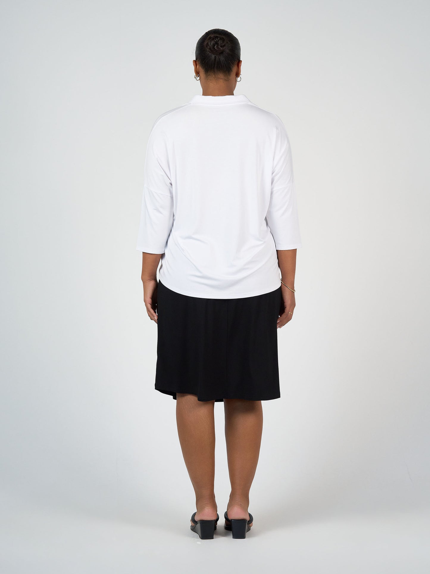 Khan Bamboo 3/4 Sleeve Collared Polo Top - White