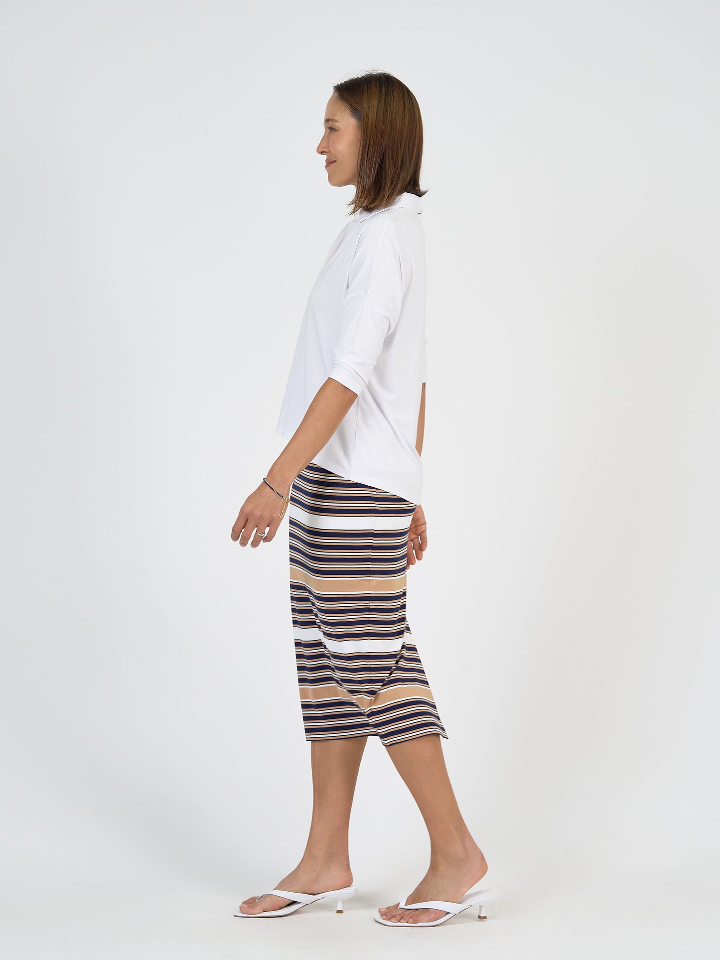 Khan Bamboo 3/4 Sleeve Collared Polo Top - White