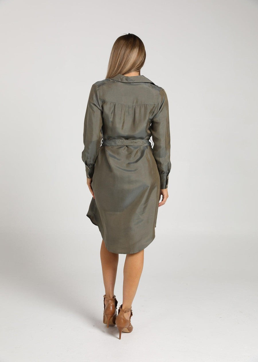 The Silk Long-sleeve Shirt Dress - Combat