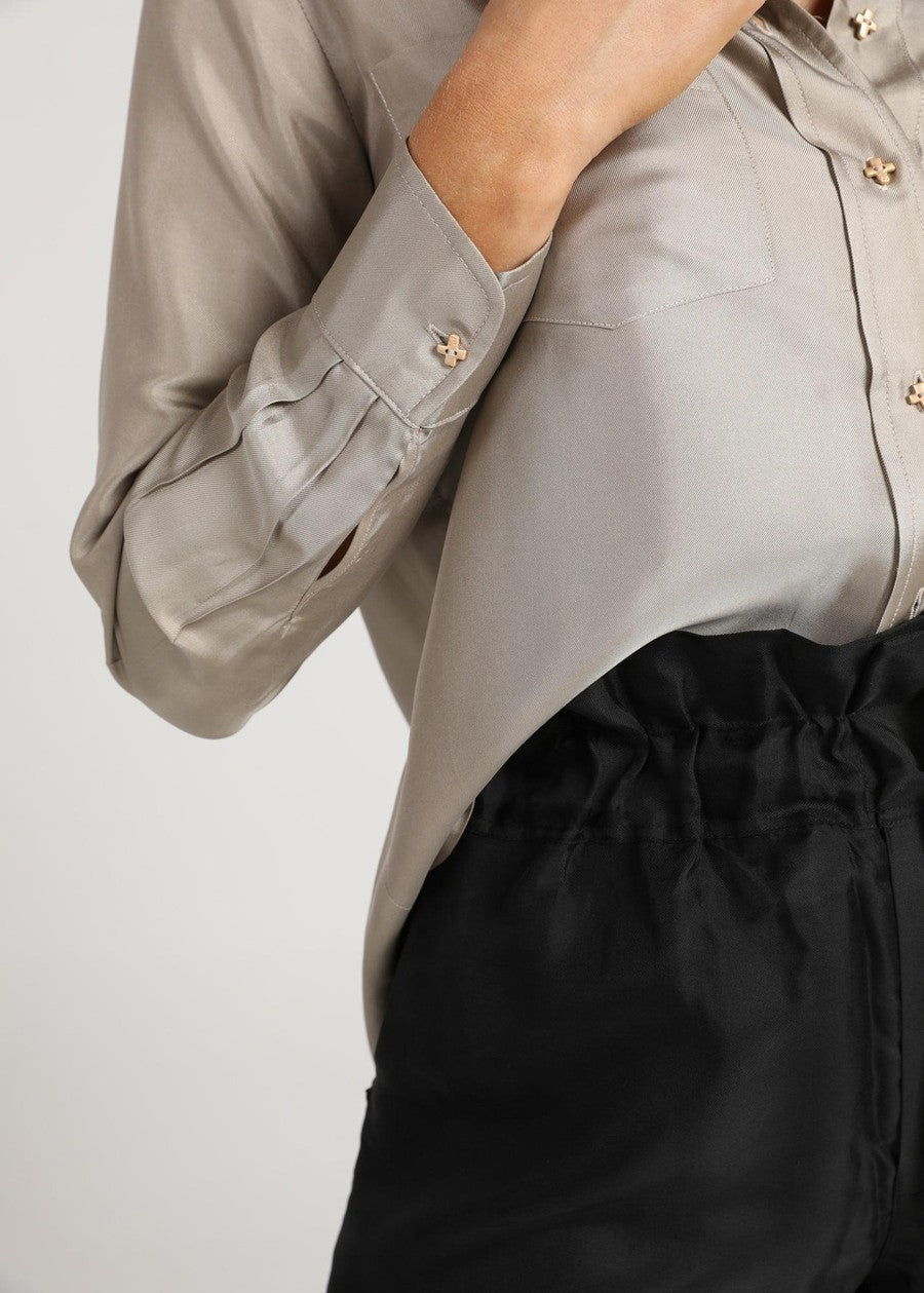 The Silk Long-sleeve Shirt - Biscotti