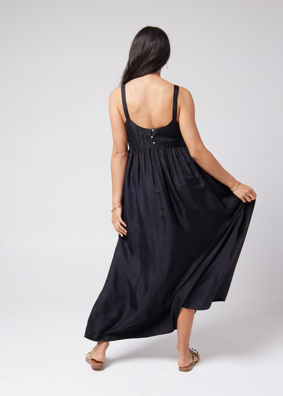 Begonia Sleeveless Silk Maxi Dress - Black