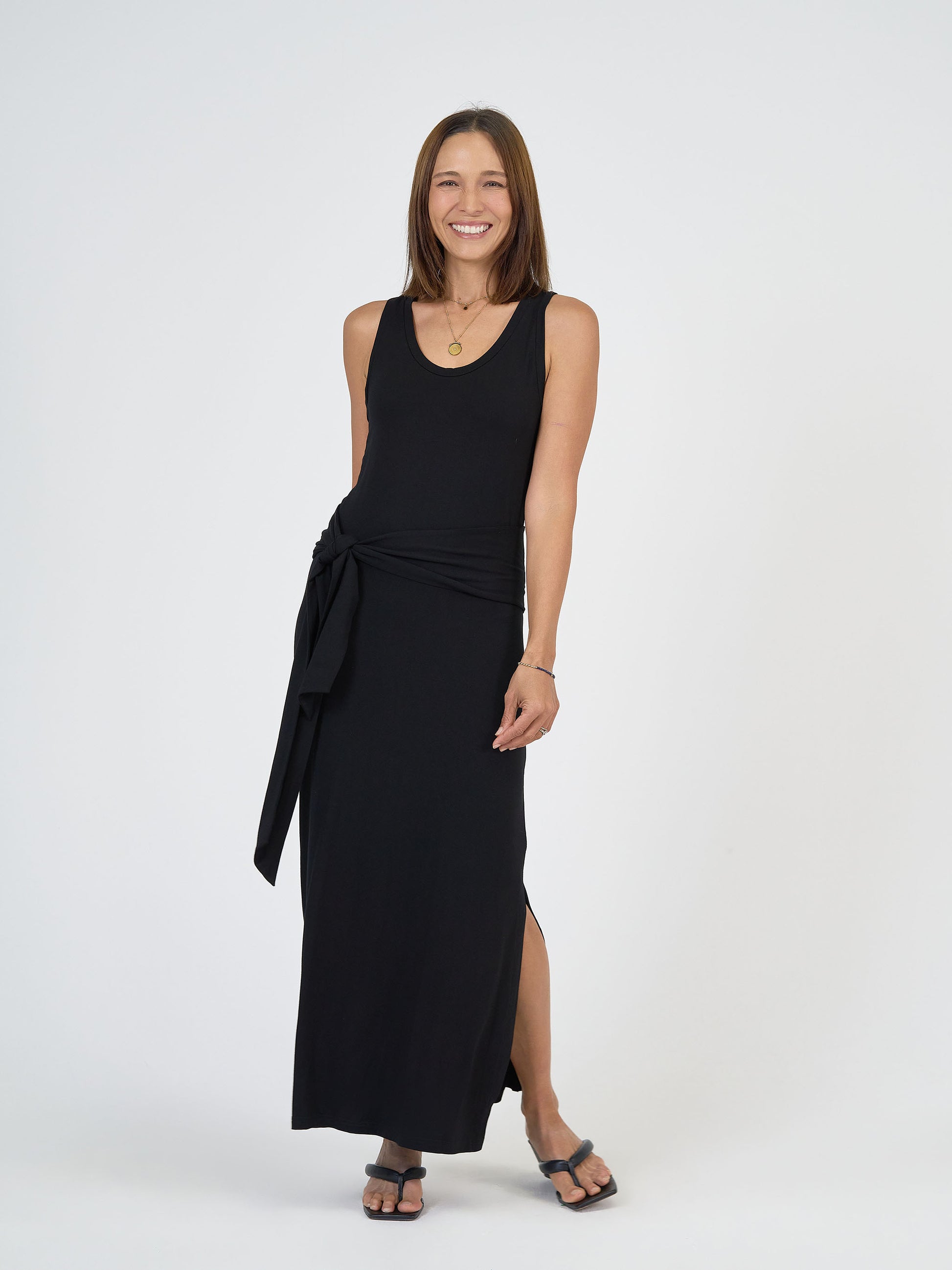 Lou Lou Australia Bamboo Black Maxi Dress with waist belt