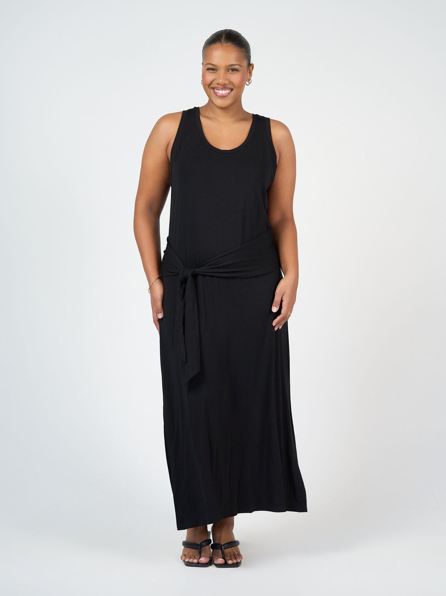 Lou Lou Australia Bamboo Black Maxi Dress with waist belt