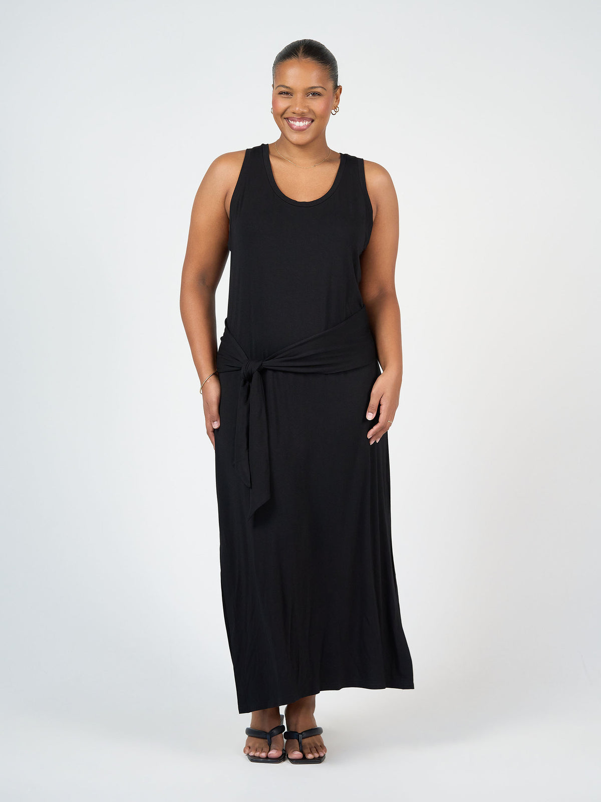 Lou Lou Australia Bamboo Black Maxi Dress with waist belt
