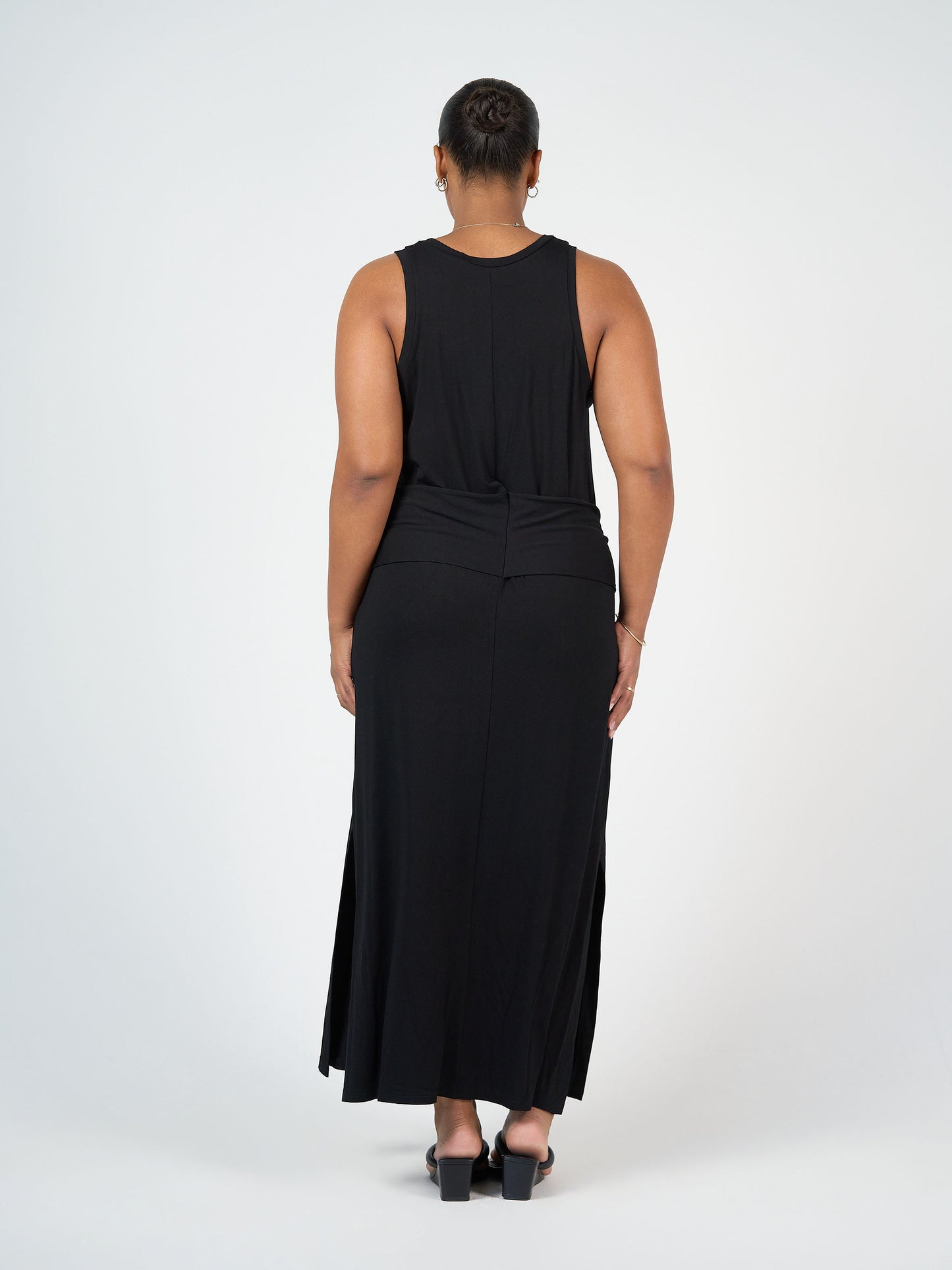 Lou Lou Australia Bamboo Black Maxi Dress with waist belt