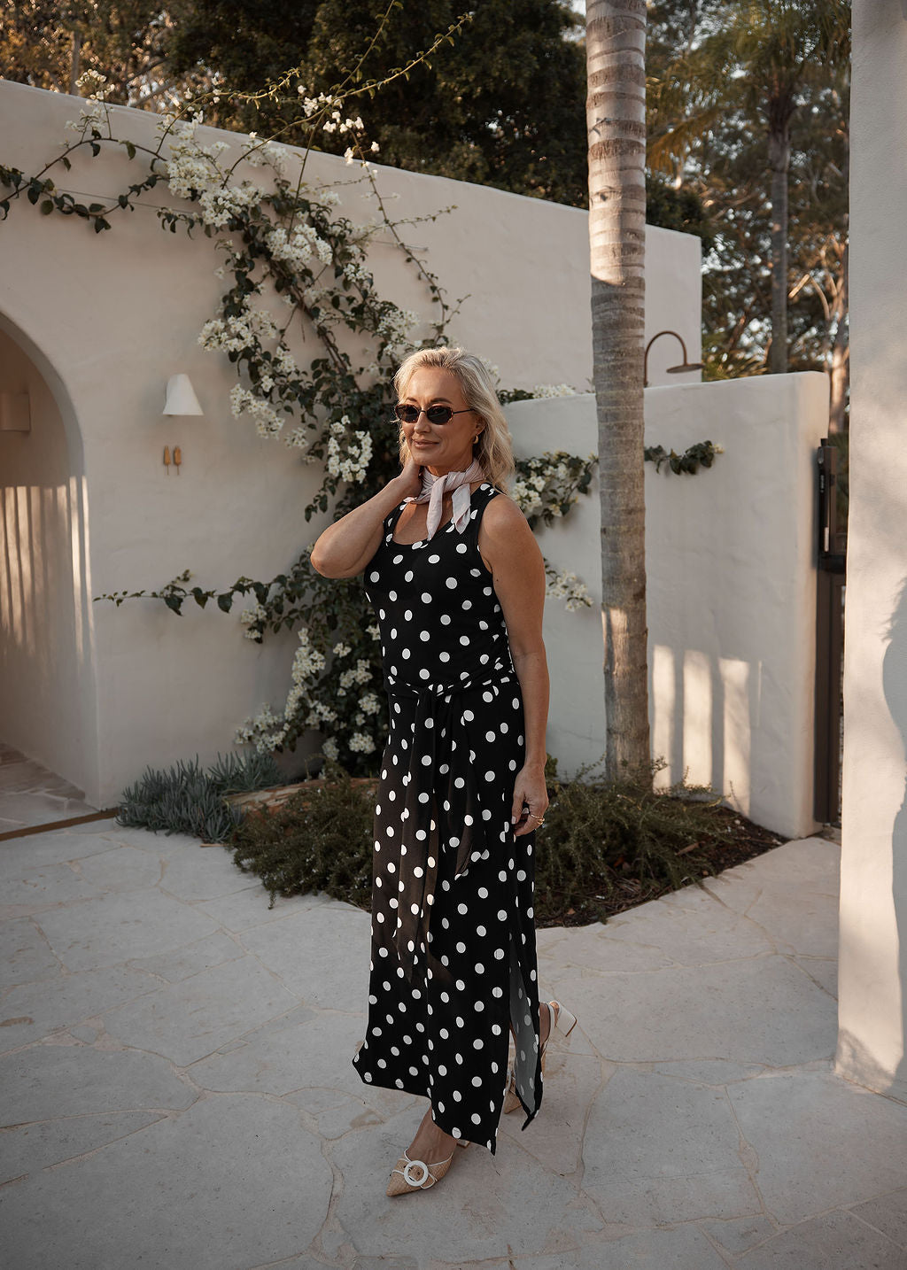 Macy Belted Bamboo Maxi Dress - Polka Dot