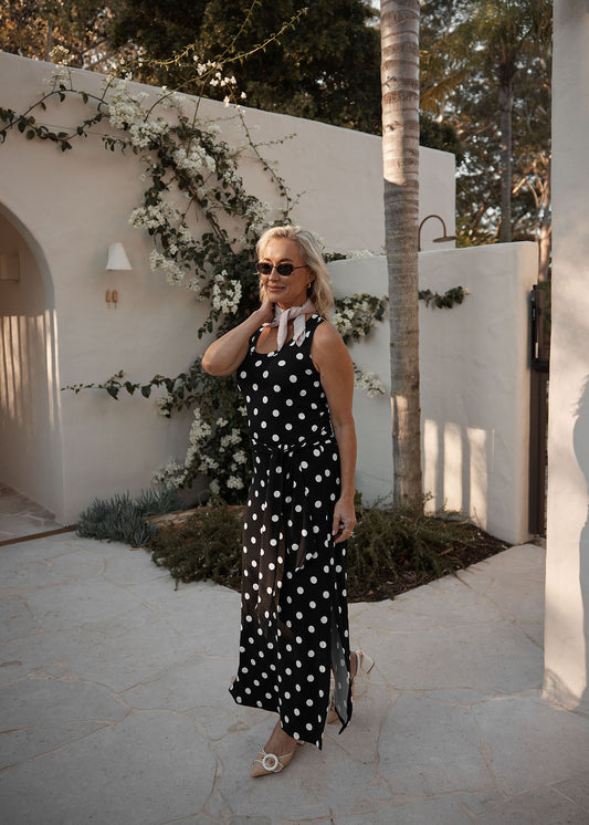 Macy Belted Bamboo Maxi Dress - Polka Dot