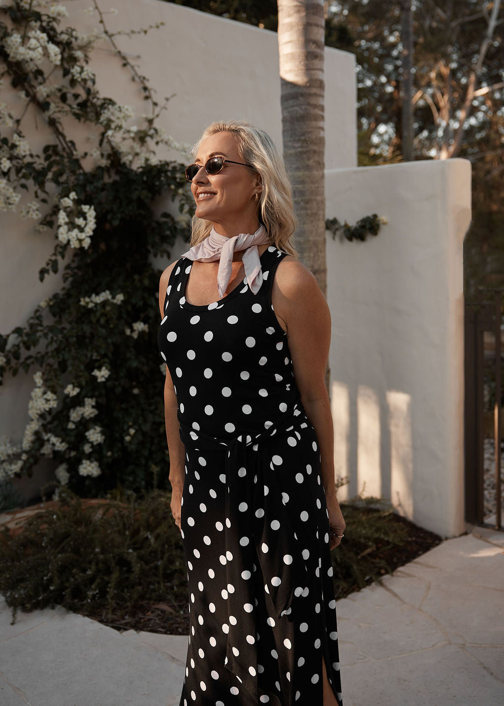 Macy Belted Bamboo Maxi Dress - Polka Dot