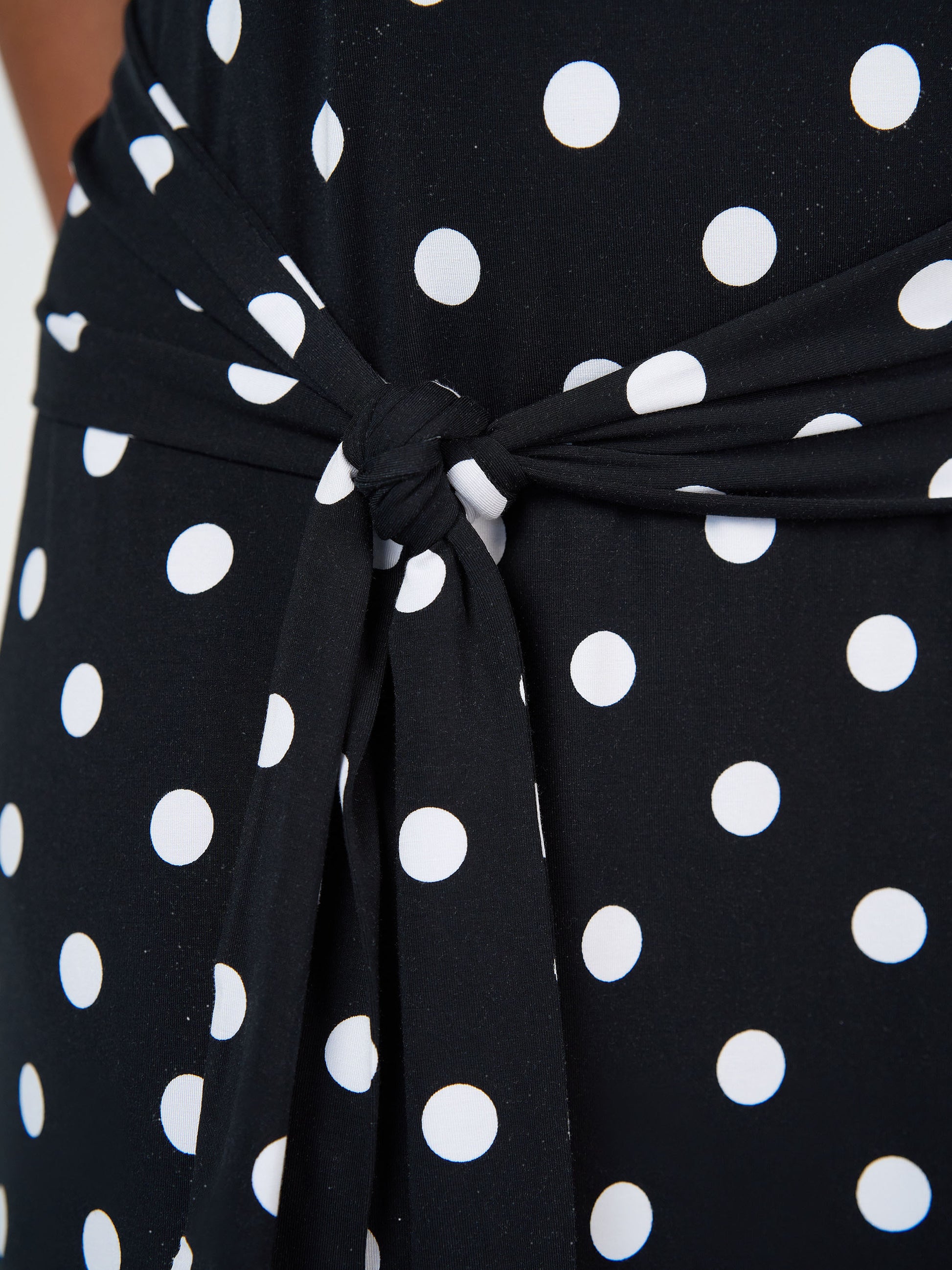 Lou Lou Australia Bamboo Maxi Dress with waist belt Black and white polka dot 