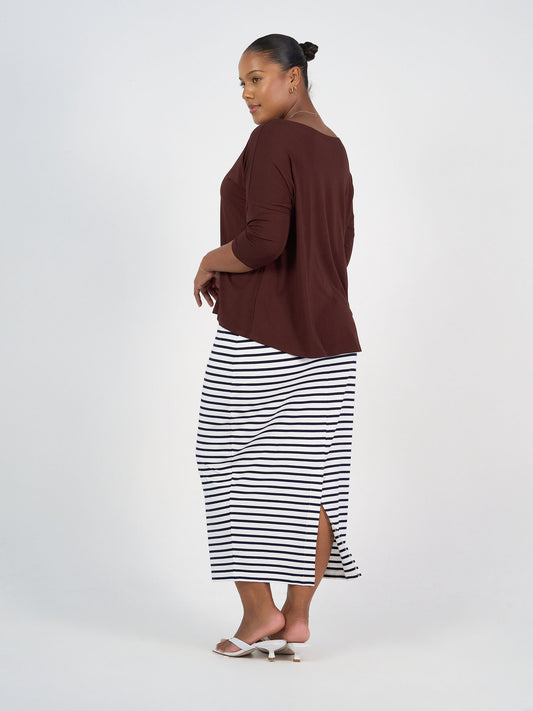 Maxi Whitney Bamboo Tube Skirt - Navy & White Stripe