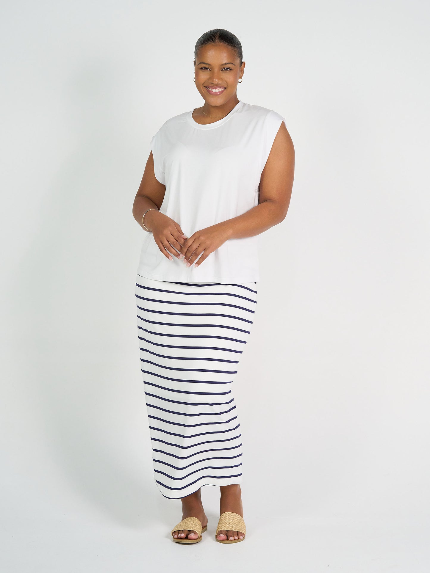 Maxi Bamboo Whitney Tube Skirt - Blue & White Stripe