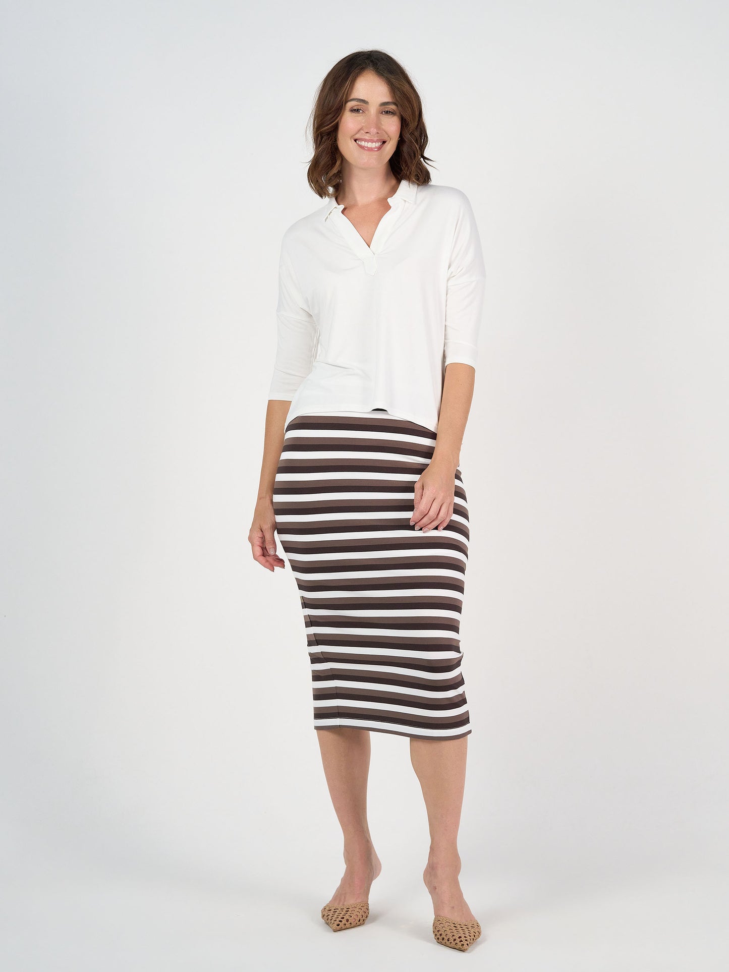 Maxi Bamboo Whitney Tube Skirt - Brown Stripe