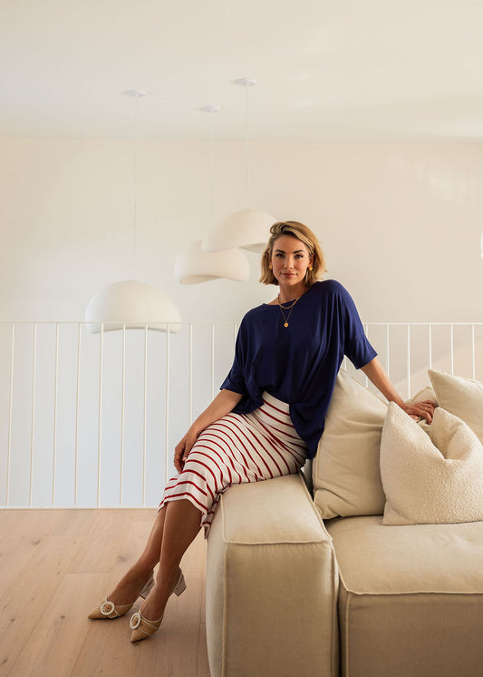 Maxi Bamboo Whitney Tube Skirt - Lipstick & White Stripe