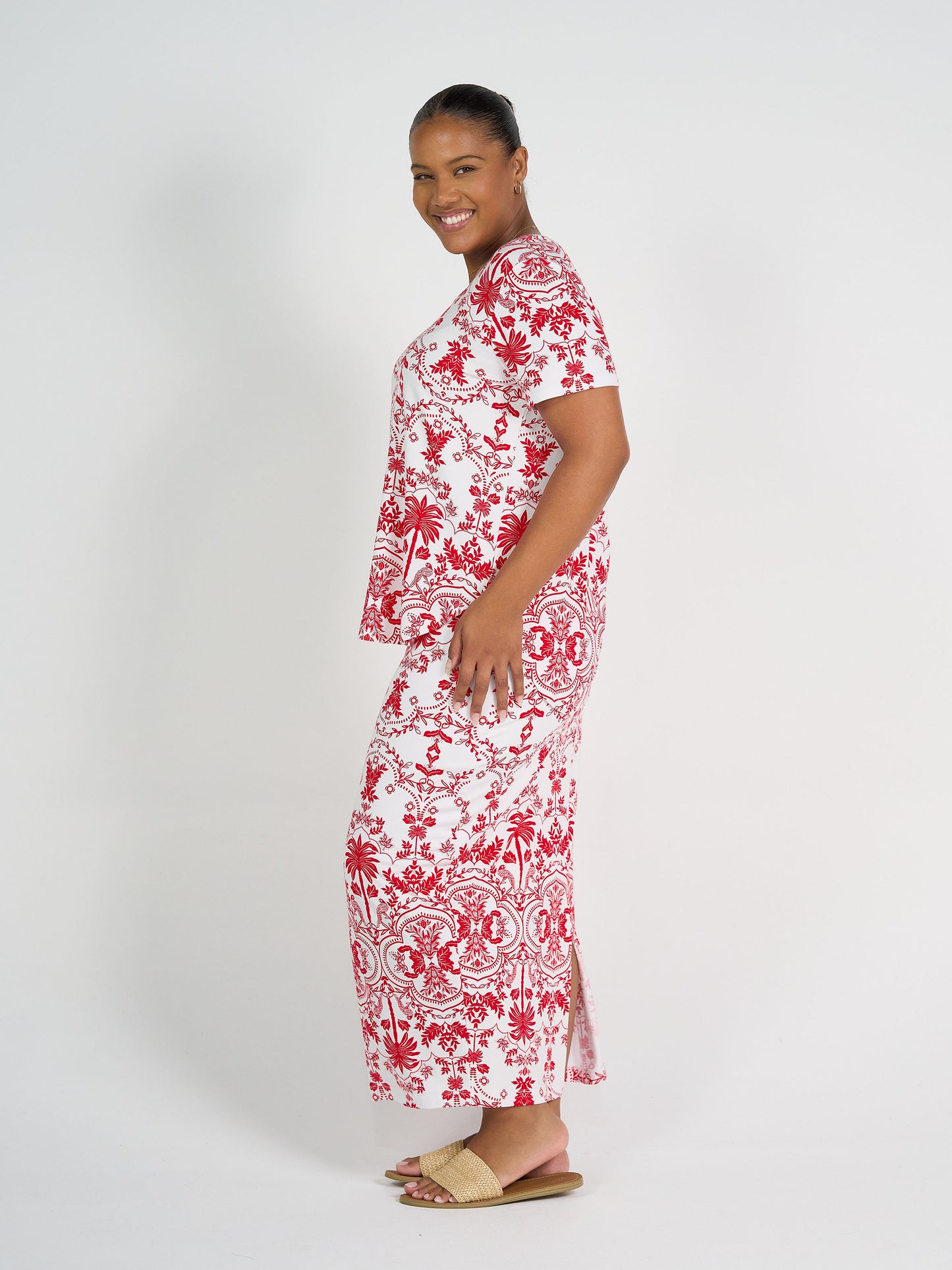 Maxi Bamboo Whitney Tube Skirt - Lipstick Palm