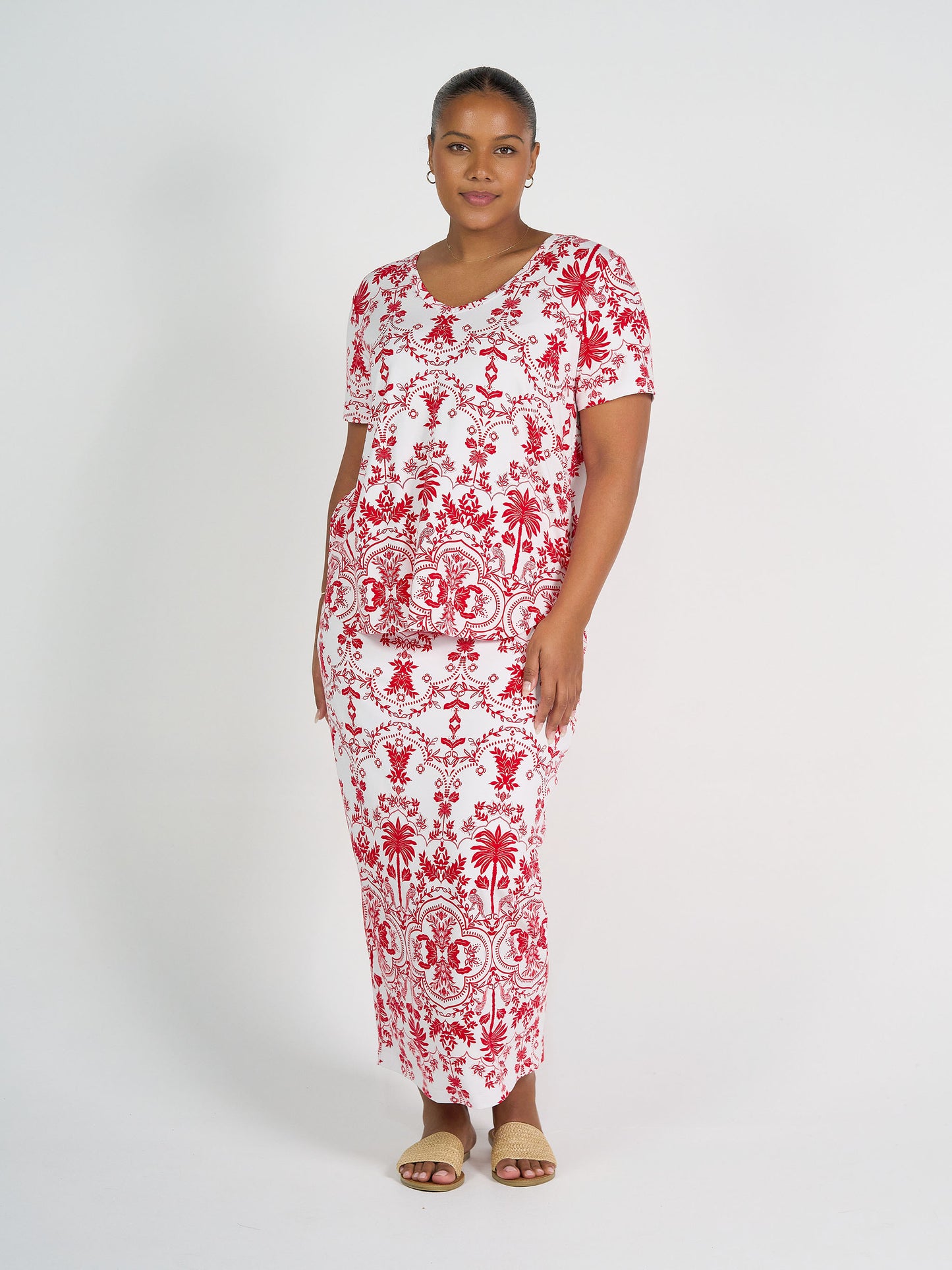 Maxi Bamboo Whitney Tube Skirt - Lipstick Palm