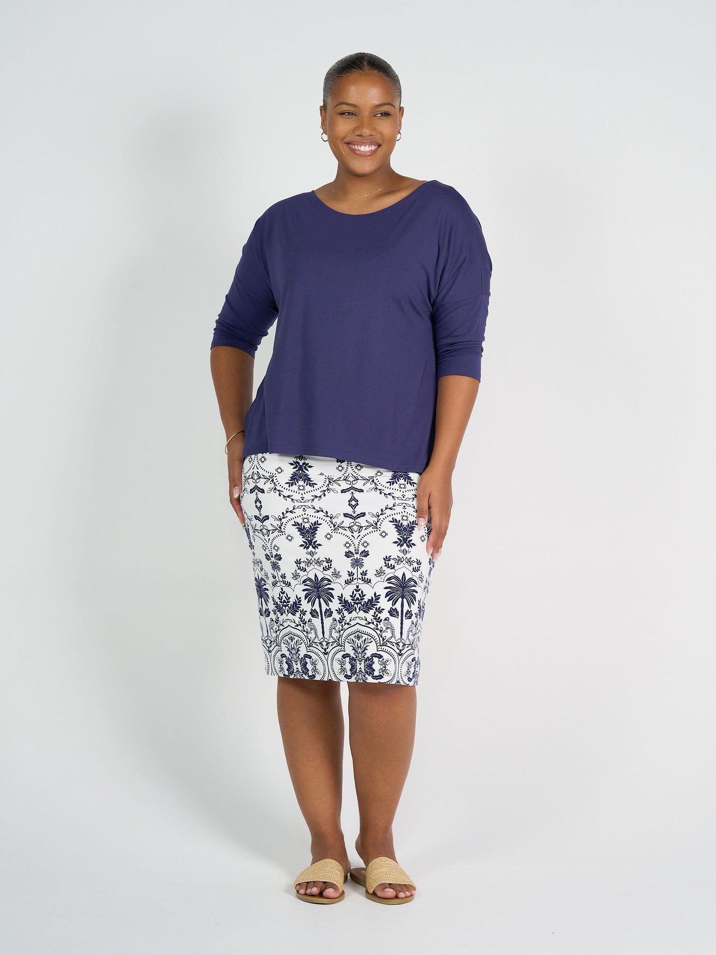 Midi Bamboo Whitney Tube Skirt - Blue Palm