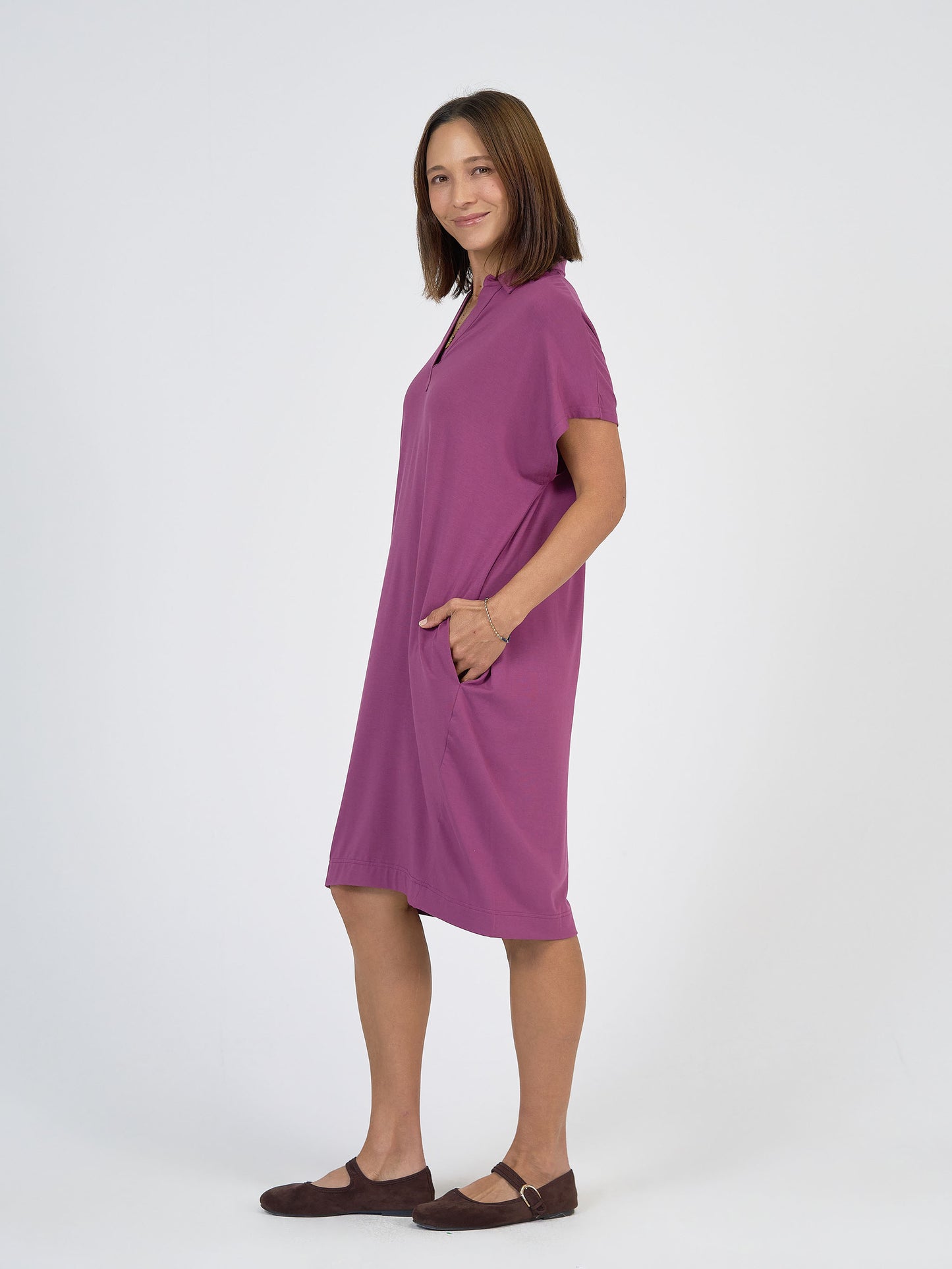 Lou Lou Australia Bamboo Purple collared knee length T - Shirt Dress