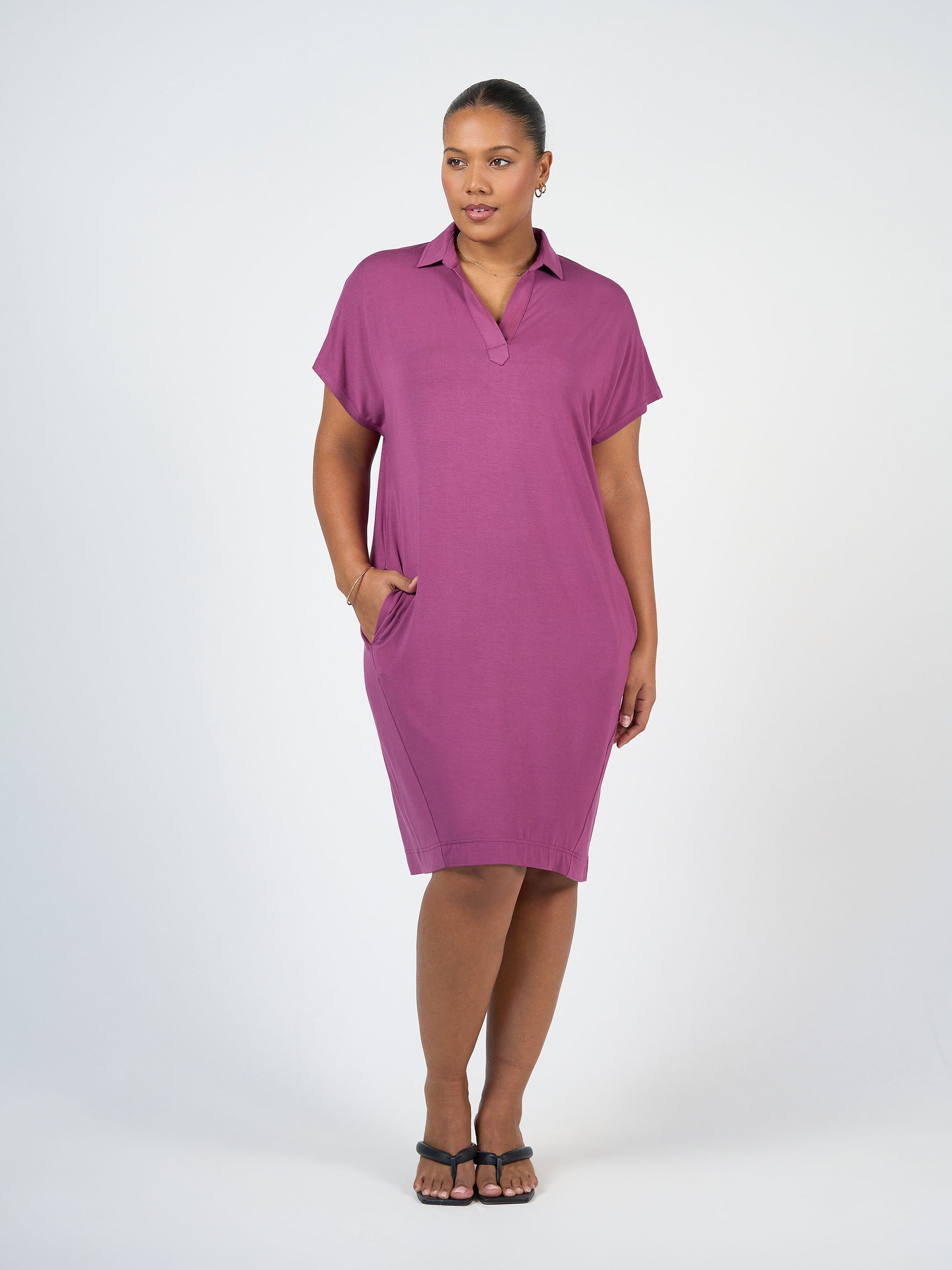 Lou Lou Australia Bamboo Purple collared knee length T - Shirt Dress