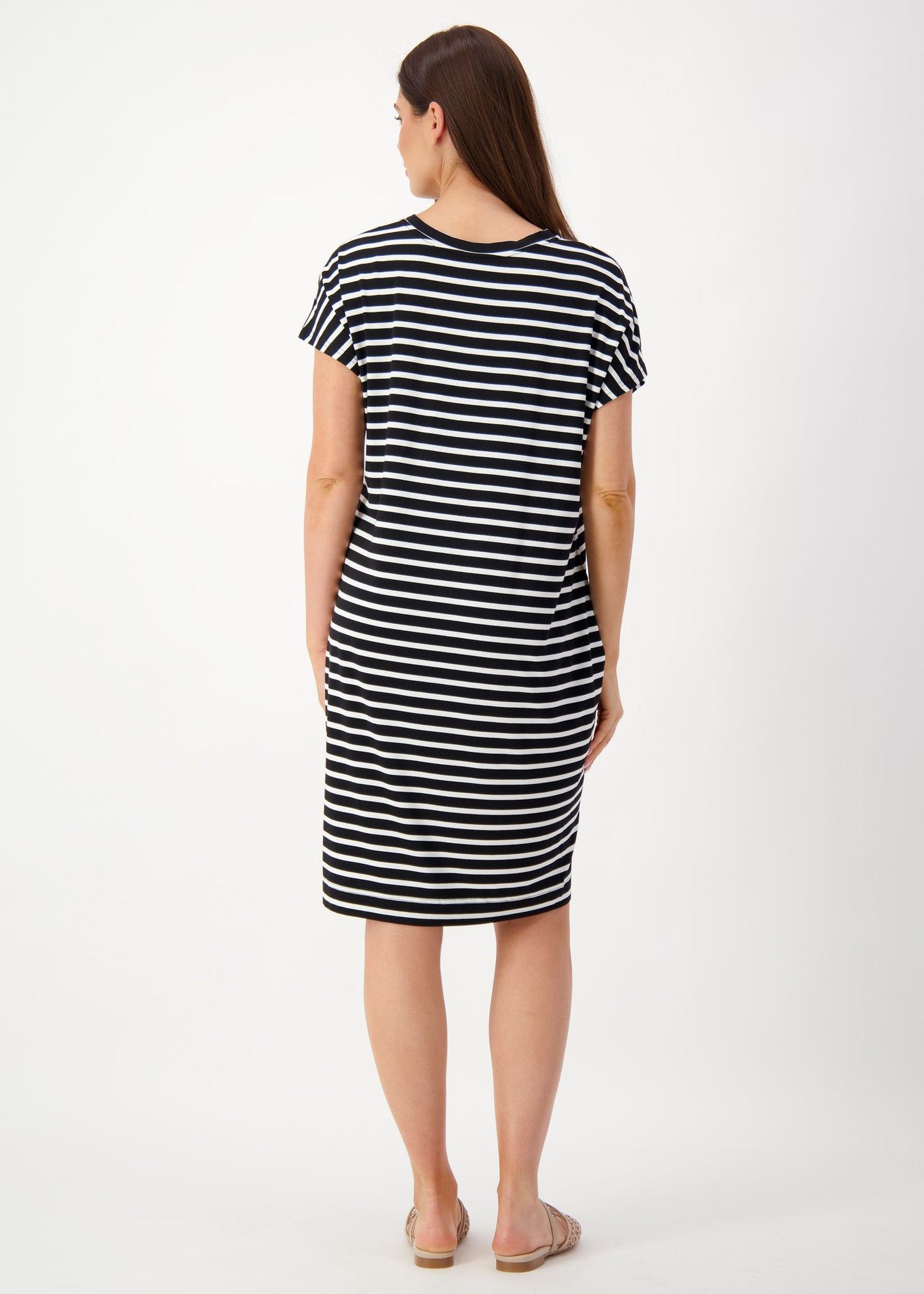 Nicks Bamboo Short Sleeve T-Shirt Dress - Black & White Stripe
