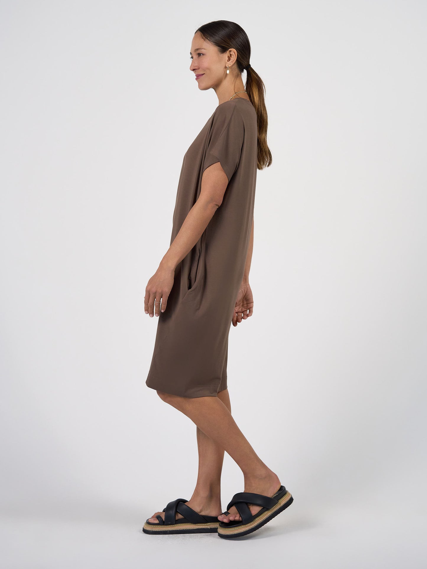 Nicks Bamboo Short Sleeve T-Shirt Dress - Chocolate