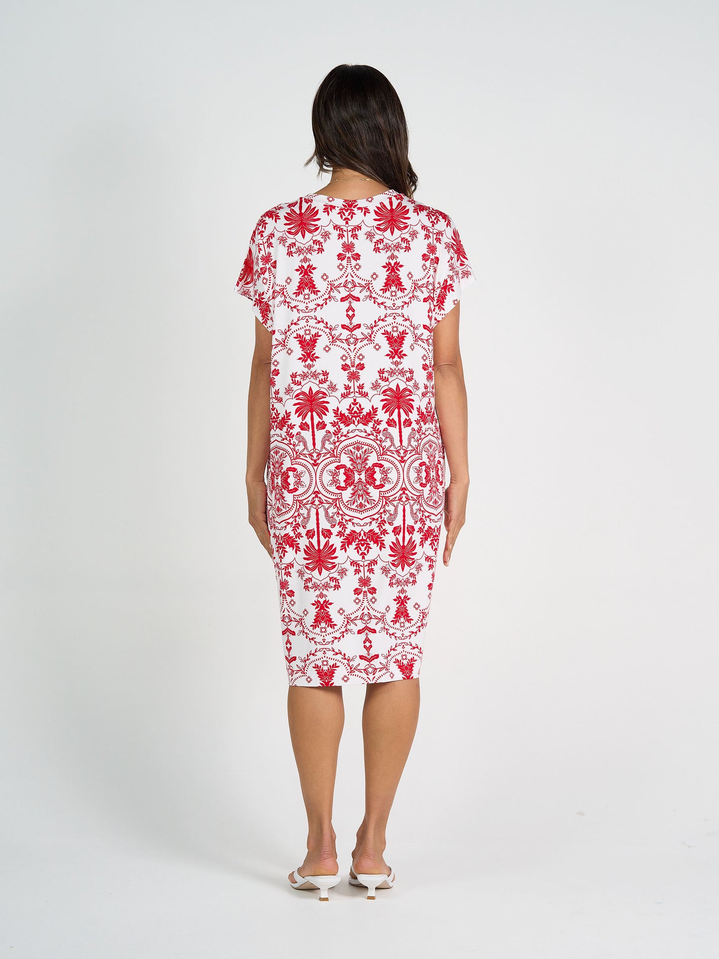 Nicks Bamboo Short Sleeve T-Shirt Dress - Lipstick Palm