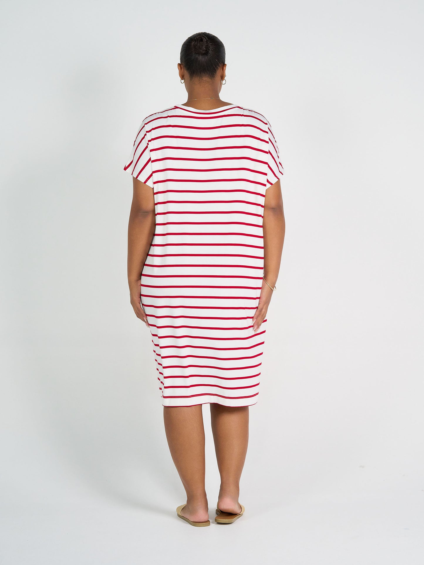 Nicks Bamboo Short Sleeve T-Shirt Dress - Lipstick & White Stripe