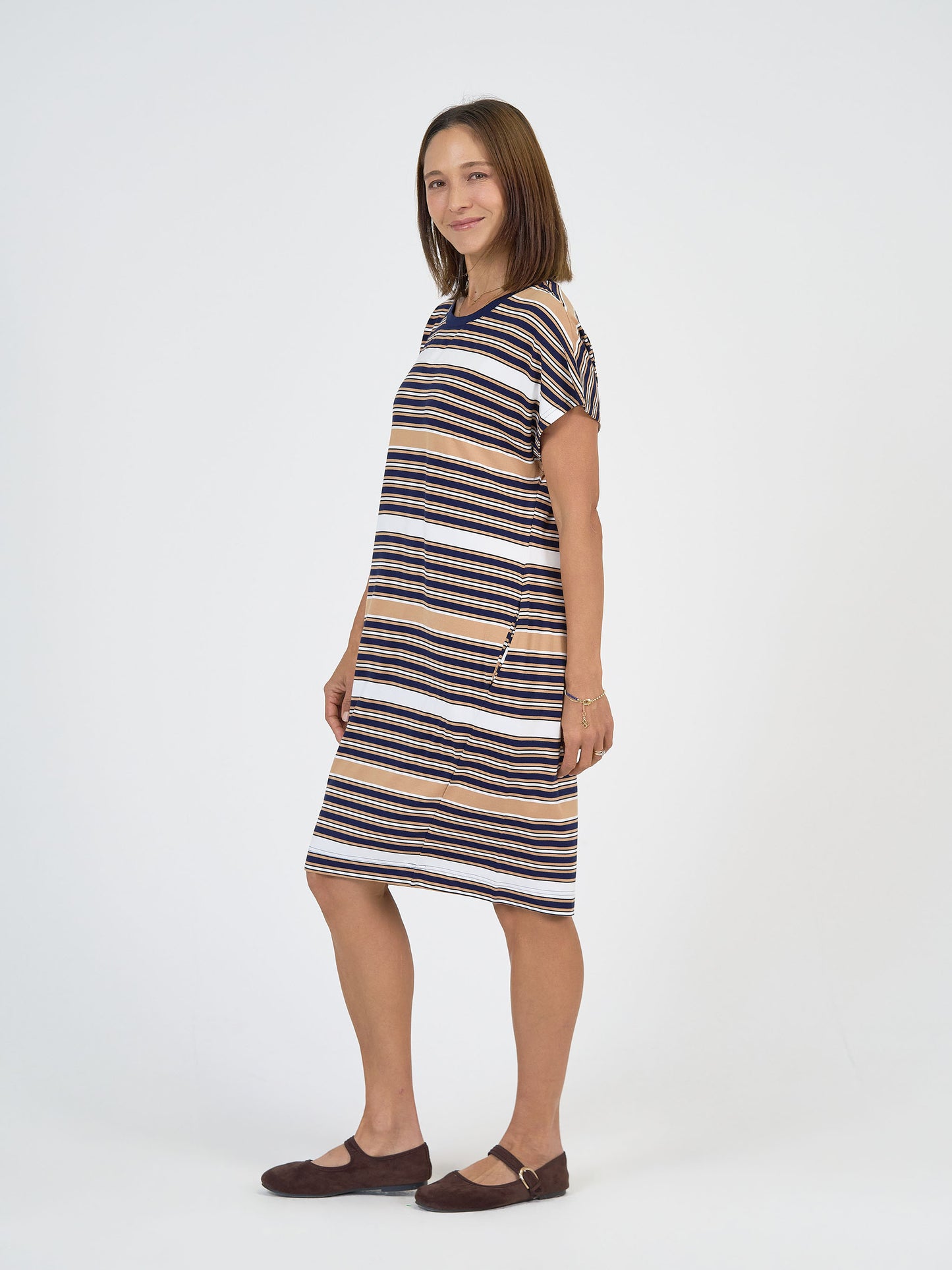 Nicks Bamboo Short Sleeve T-Shirt Dress - Stripe