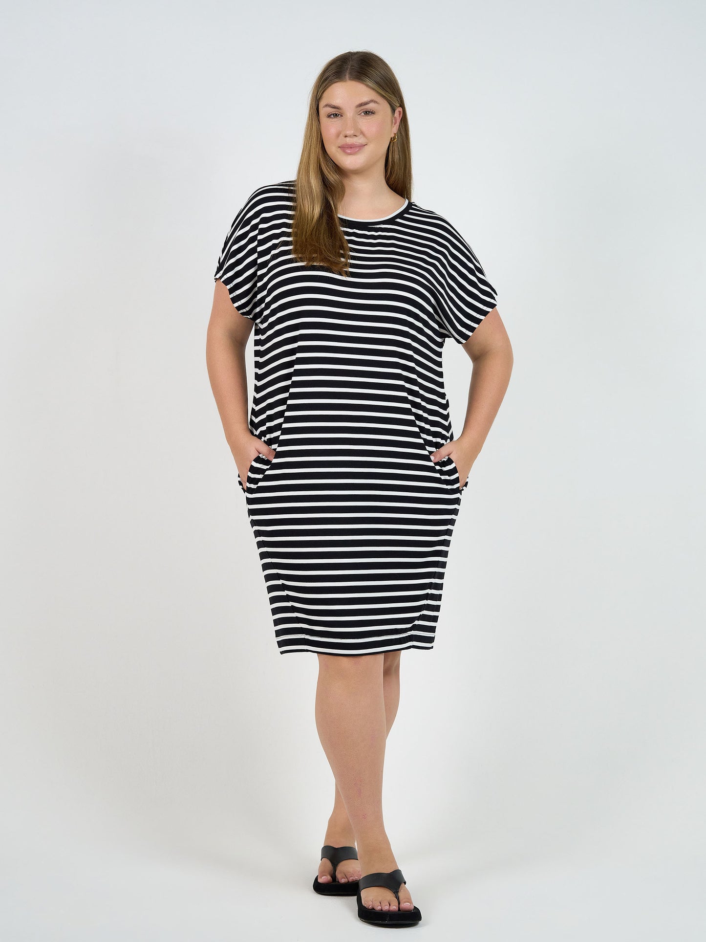 Nicks Bamboo Short Sleeve T-Shirt Dress - Black & White Stripe