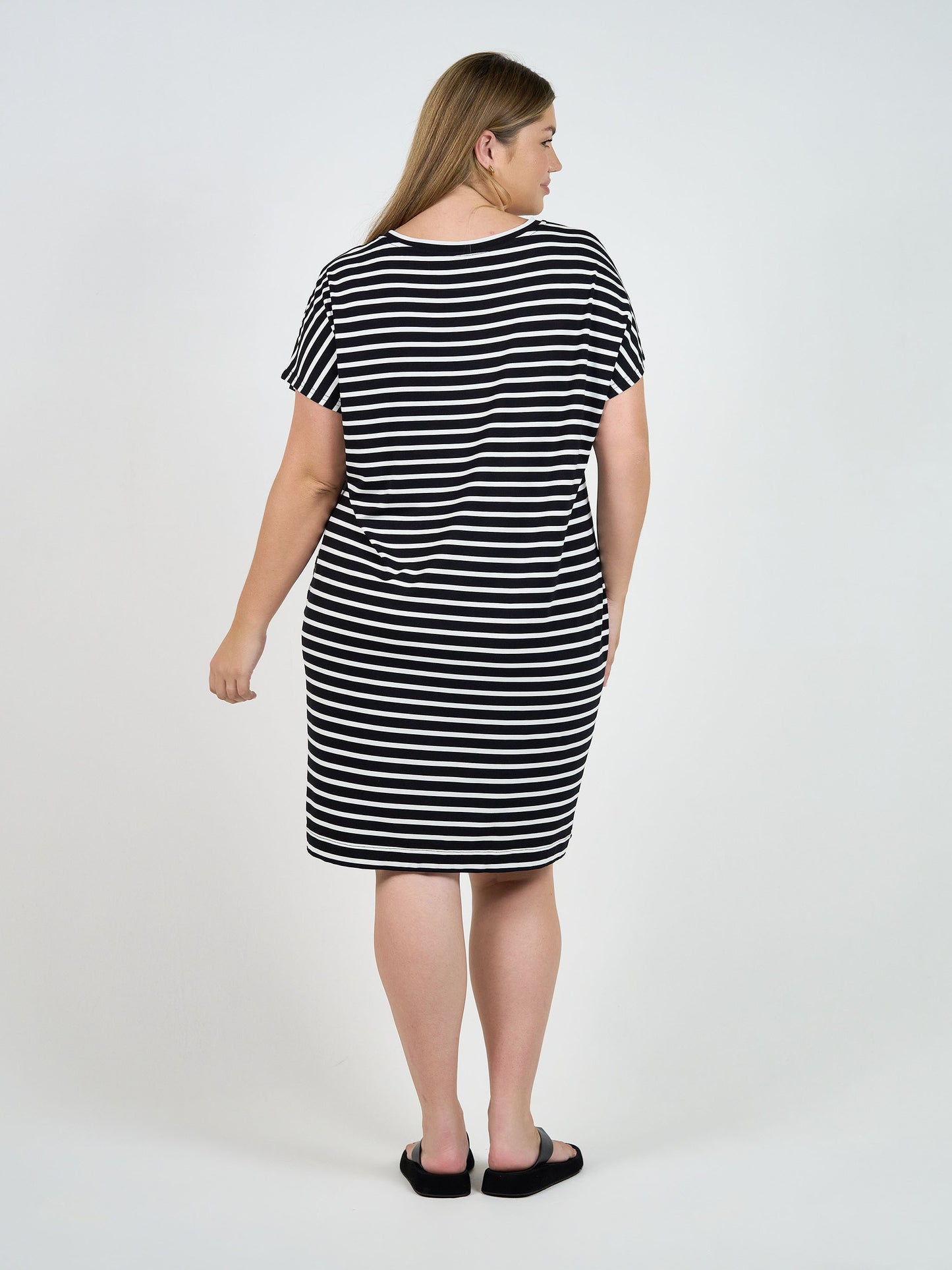 Nicks Bamboo Short Sleeve T-Shirt Dress - Black & White Stripe